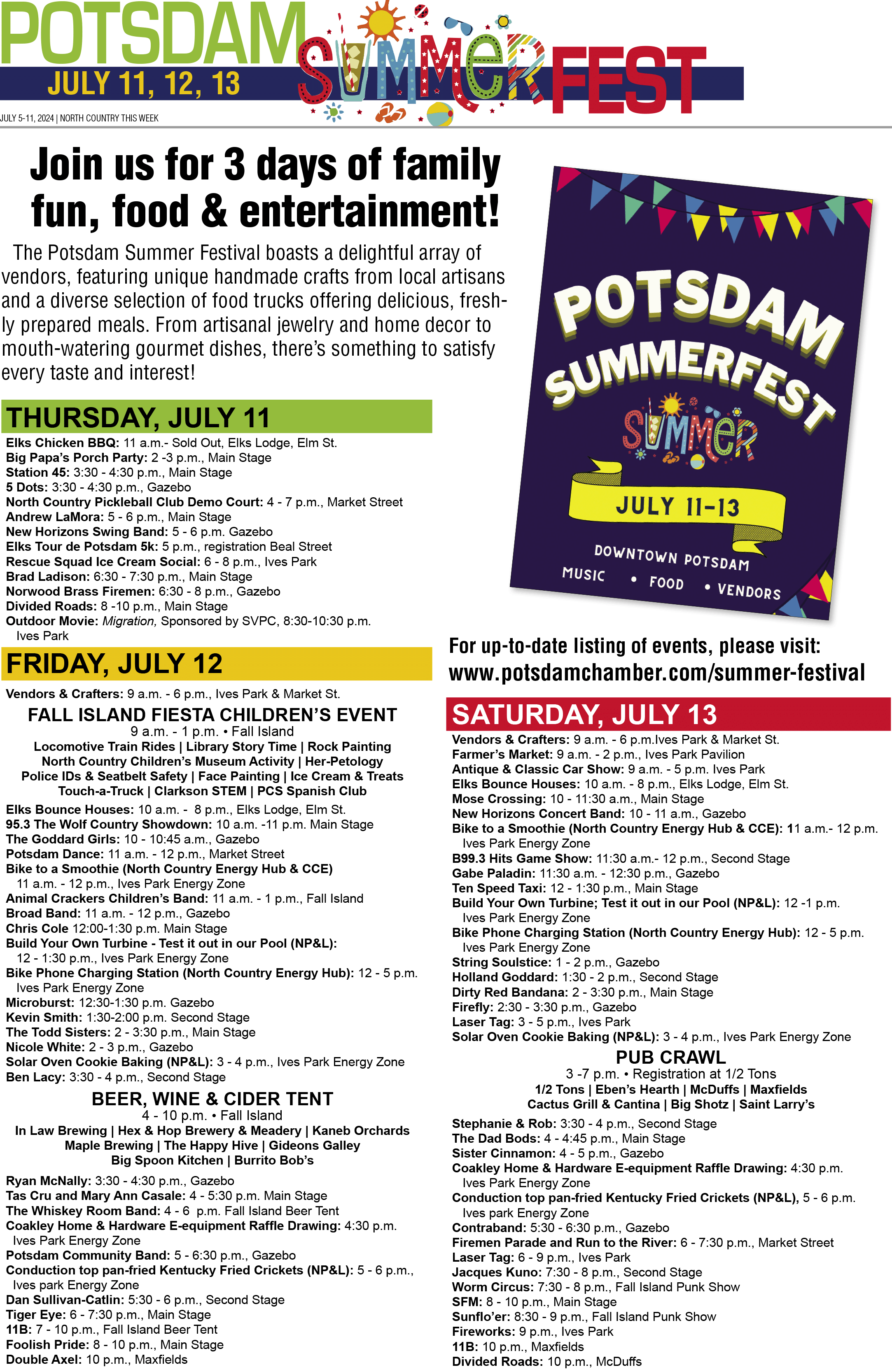 40 bands, kids events, ice cream social, laser tag, fireworks and more